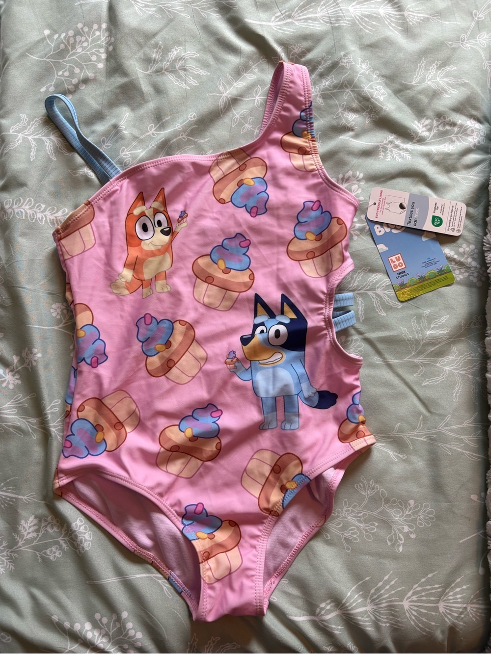 Bluey Kids' Pink One-Piece Swimsuit with Cupcake Print